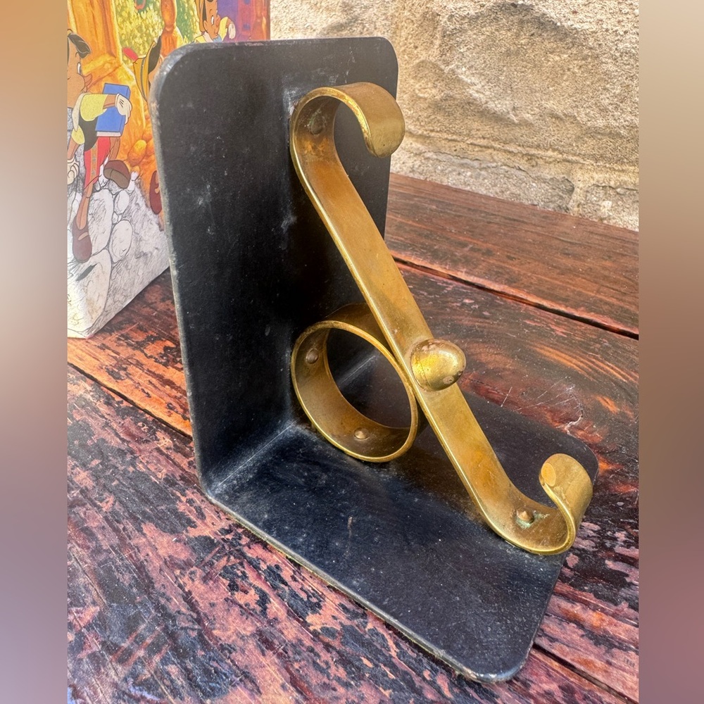 Vintage Mixed Metal Bookends - Brass and Wrought Iron